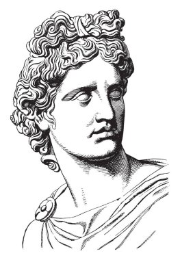 Aşk, vintage çizgi çizme veya oyma illüstrasyon Vatikan Tanrı'nın yüzünü heykeli.