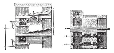 Hava motoru tek oyunculuk çizmek klavyeler, vintage oyulmuş illüstrasyon için keser. Endüstriyel ansiklopedi E.-O. Lami - 1875