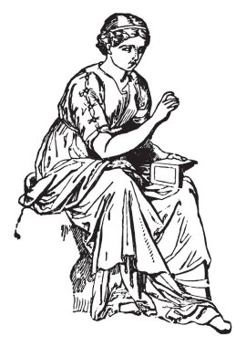 Calliope, yazarlar, sanatçılar ve esnaf, vintage çizgi çizme veya oyma illüstrasyon bir tanrıça.