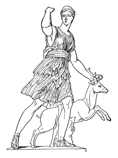 クワガタ ヴィンテージの線画を保護やイラストを彫刻後 狩猟の女神アルテミスの肖像画 — ストックベクタ