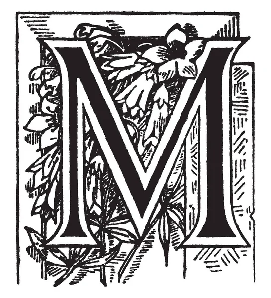 Буква Цветочным Дизайном Рисунок Винтажной Линии Гравировка — стоковый вектор