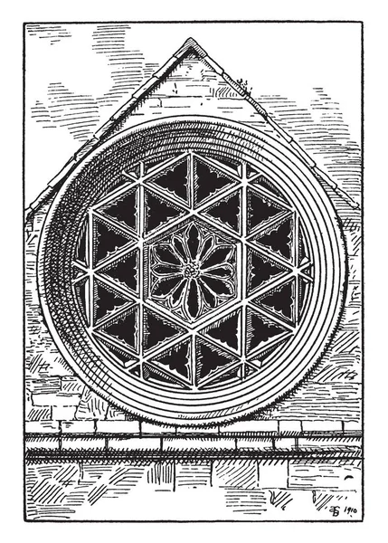 Architettura Gotica Rose Hexagonal Window Dotato Vetrate Petali Fiori Forme — Vettoriale Stock