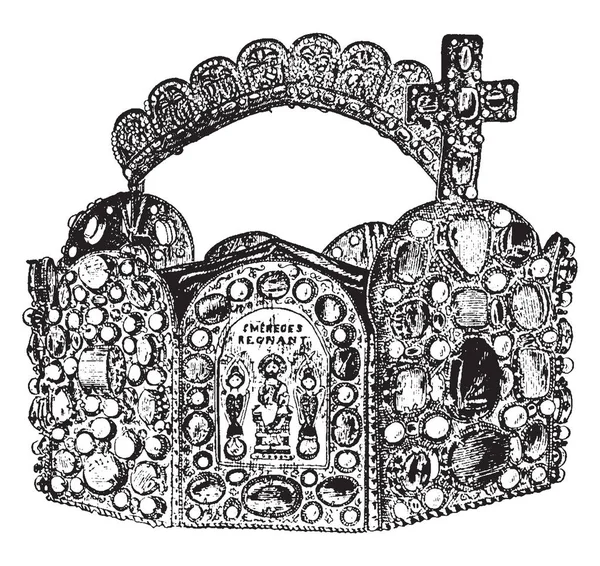 Coroa Alemã Agora Tesouro Viena Desenho Linha Vintage Gravura Ilustração —  Vetores de Stock