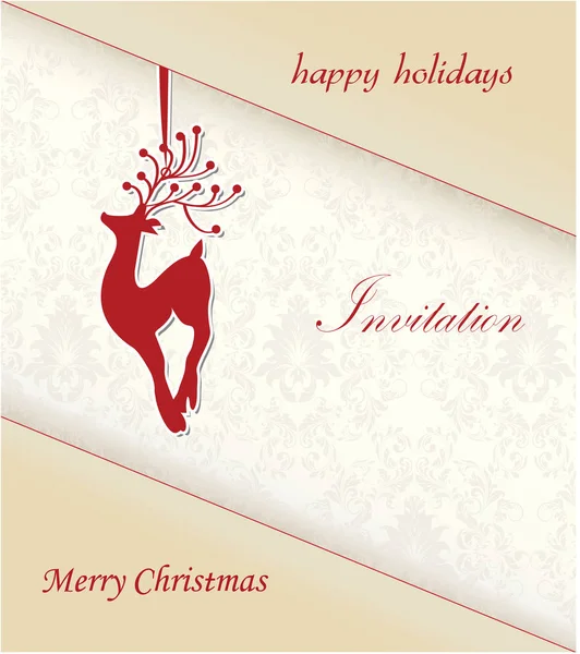 Merry Christmas Carta Bienvenida Invitación Con Ciervos — Archivo Imágenes Vectoriales