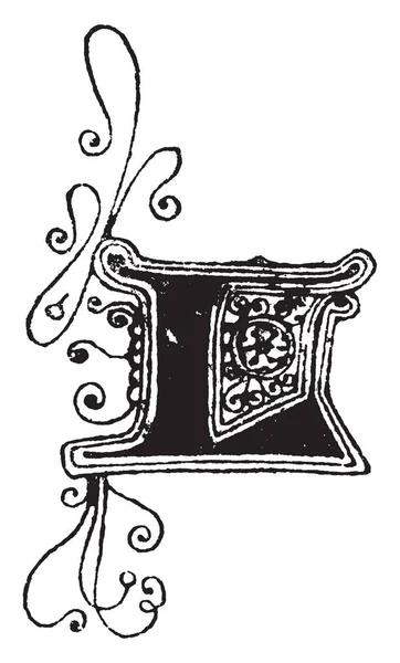 Una Lettera Gotico Uncial Disegno Linee Vintage Incisione Illustrazione — Vettoriale Stock
