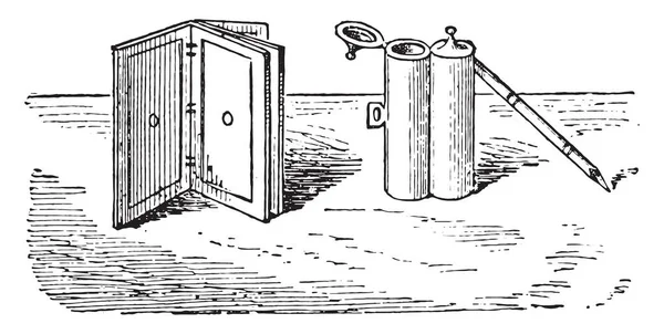 墨水池 钢笔和平板 复古雕刻插图 古代古董家庭的私人生活1881 — 图库矢量图片