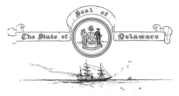 Сполучені Штати Емблема Штату Делавер Парусного Корабля Під Ущільнення Яка — стоковий вектор
