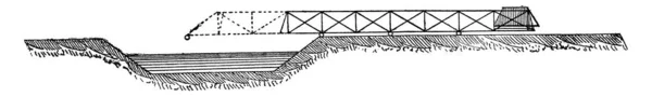 Jetting Portable Bridge Vintage Engraved Illustration Industrial Encyclopedia Lami 1875 — Stock Vector