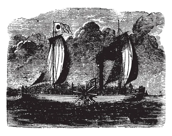 Fulton Steamer Dans Lequel Robert Fulton Invention Bateau Vapeur Dessin — Image vectorielle