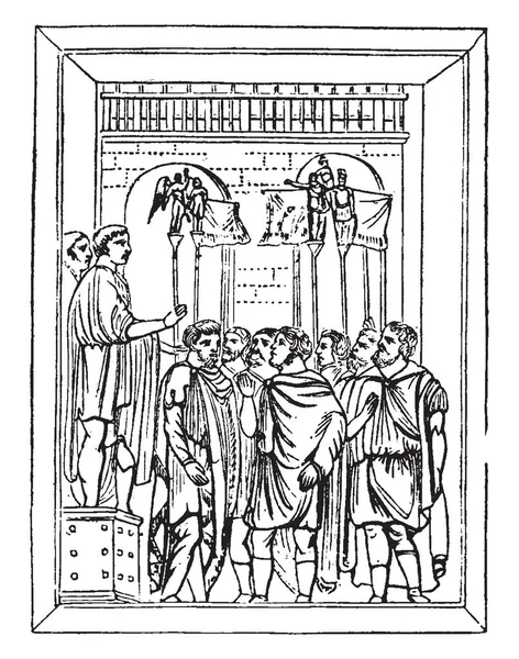 君士坦丁拱门罗马标准 复古线条绘画或雕刻插图 — 图库矢量图片