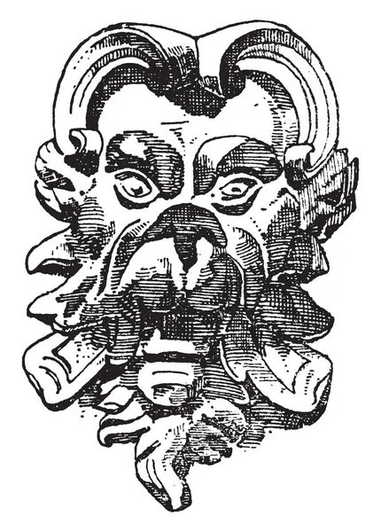 Michelangelo Maschera Del Rinascimento Italiano Disegno Linee Vintage Incisione Illustrazione — Vettoriale Stock