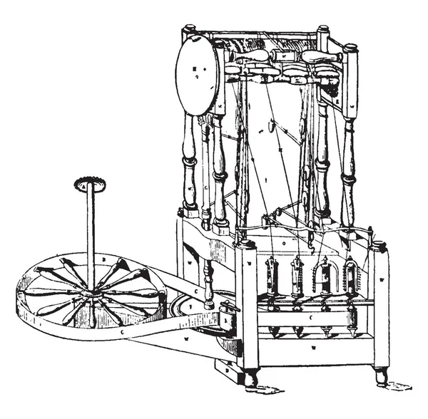 Esta Ilustración Representa Cómo Trabajar Power Spinning Wheele Dibujo Línea — Vector de stock