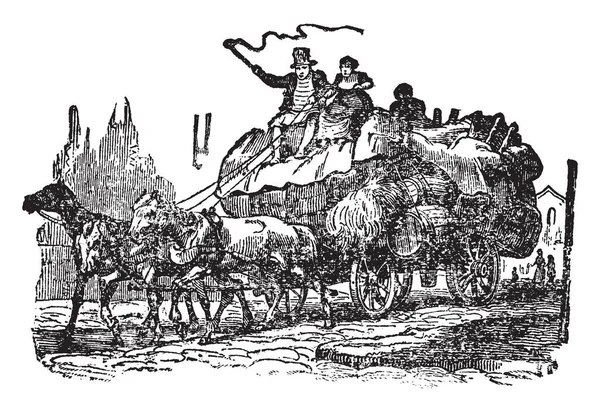 Игле Сцена Показывает Трех Человек Проходящих Через Нарисованную Лошадь Винтажную — стоковый вектор