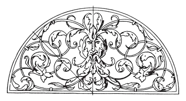 Panneau Lunette Grill Fer Forgé Est Motif Feuilles Fleurs Dessin — Image vectorielle