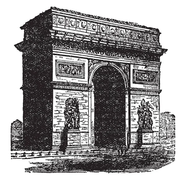 凯旋拱门是一个宏伟的拱门 复古线条画或雕刻插图的形状 — 图库矢量图片
