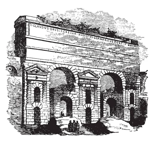 Акведук Клаудии Здание Построенное Честь Римского Императора Клавдия Рисунок Винтажной — стоковый вектор