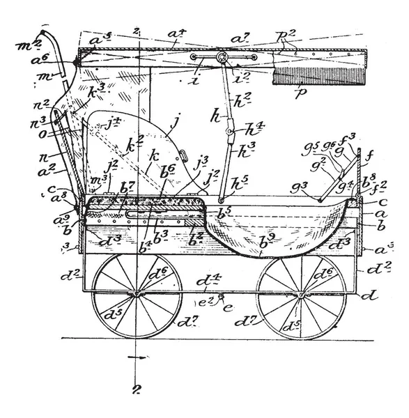 Cart Small Vehicle Four Wheels Which Baby Child Pushed Vintage — Stock Vector