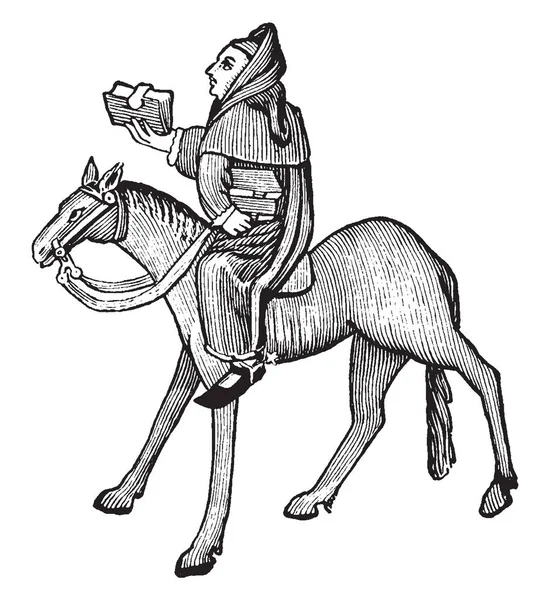 オックスフォードの書記官図の馬に乗って ビンテージの線画 彫刻イラスト台紙オックスフォード店員 — ストックベクタ