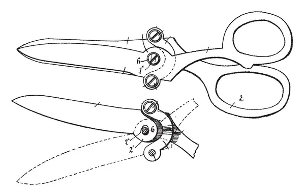 Illustration Represents Function Large Pair Scissors Vintage Line Drawing Engraving — Stock Vector