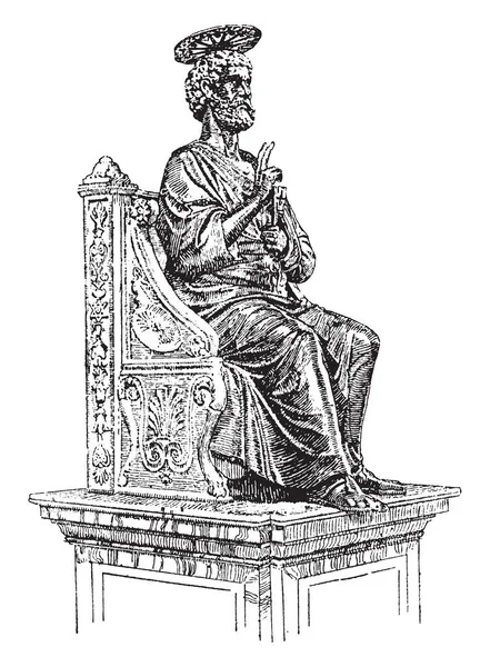 Статуя Святого Петра Італійського Ренесансу Церкви Ватикану Vintage Штриховий Малюнок — стоковий вектор