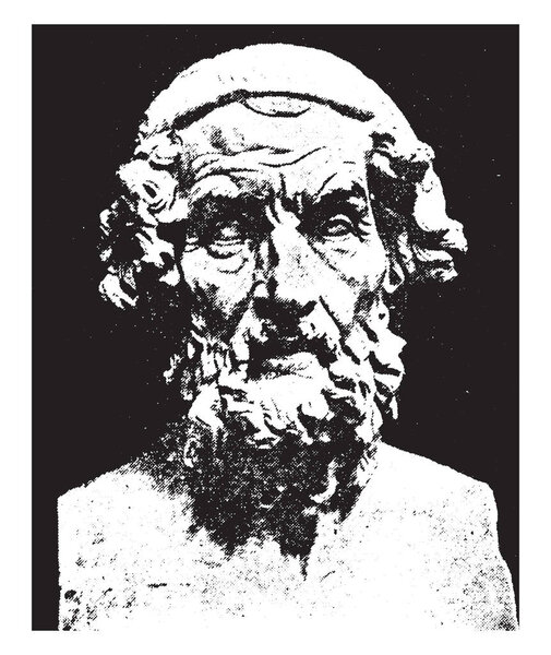 Homer, he was an ancient Greek poet who wrote the Iliad and the Odyssey, vintage line drawing or engraving illustration