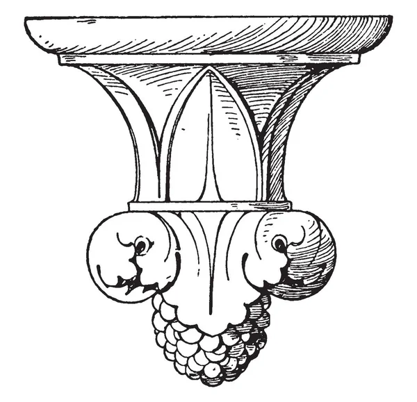 支架是在教堂 灰泥或金属 复古线条画或雕刻插图的皮板下发现的 — 图库矢量图片