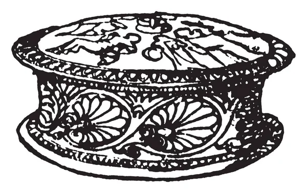 希腊花瓶就像一个药膏盒 它是非常反设计 其相对耐久性 复古线画或雕刻插图 — 图库矢量图片