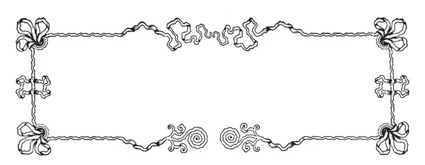 丝带横幅有丝带花在此模式 复古线画或雕刻插图 — 图库矢量图片
