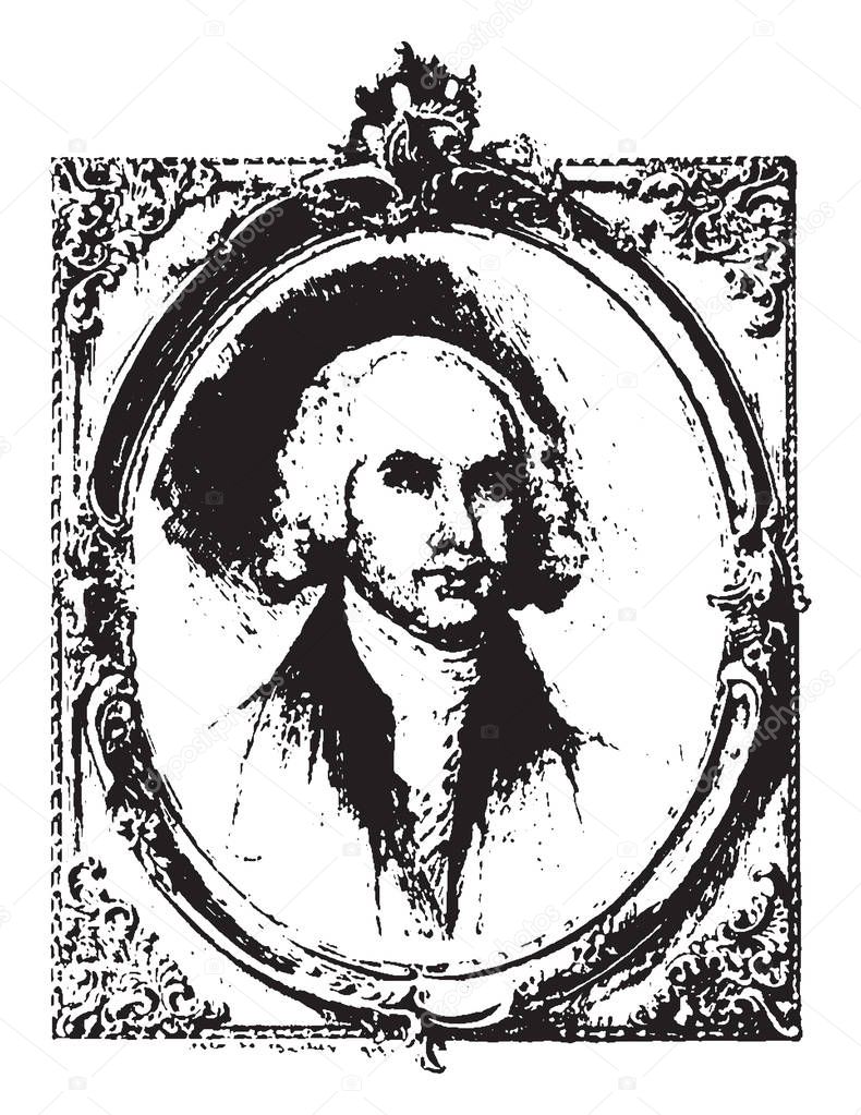 James Madison, 1751-1836, he was an American statesman, and the fourth president of the United States from 1809 to 1817, vintage line drawing or engraving illustration