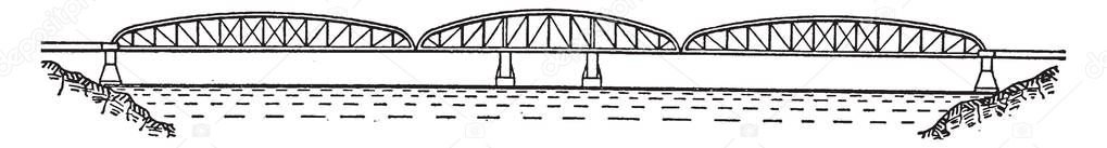 Jubilee Bridge is a former rail bridge over the Hooghly River between Naihati and Bandel in West Bengal, vintage line drawing or engraving illustration.
