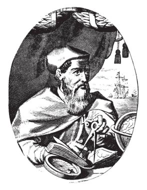 Amerigo Vespucci, İtalyan Gezgini, yatırımcı, navigator ve haritacı, vintage çizgi çizme veya oyma illüstrasyon o 1454-1512, oldu