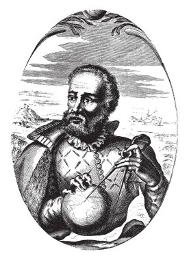 Ferdinand Magellan, c. 1480-1521, he was a Portuguese explorer who organised the Spanish expedition to the East Indies from 1519 to 1522, vintage line drawing or engraving illustration clipart