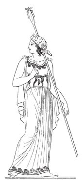 Lidya kostüm (resim sergisi vazolar), vintage illüstrasyon kazınmış.