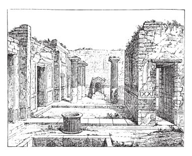 Şair evde Pompeii, vintage oyulmuş illüstrasyon. Antik antika aile-1881, özel hayatı