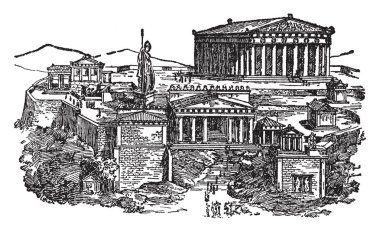 On yıl, onun sanat, vintage çizgi çizme veya oyma illüstrasyon kaynaklarını Antik Atina, söylevler Panathenaicus, Atina övgü kaydetti geçirdi. 