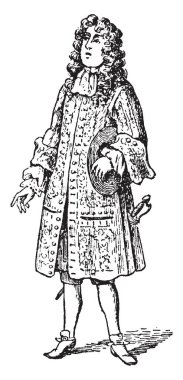 Bir beyefendi uzun saç, vintage çizgi çizme veya oyma illüstrasyon