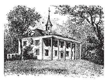 Alexandria, Virginia şimdi ne bulunan Mount Vernon bu. Çok güçlü ve büyük ev bu. Birkaç bin dönüm arazi özgün Emlak, vintage çizgi çizme veya oyma illüstrasyon dahil edildi.