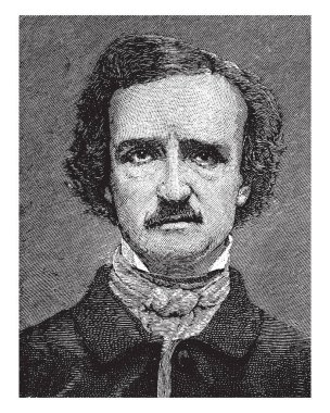 Edgar Allan Poe, 1809-1849, he was an American writer, editor, and literary critic, vintage line drawing or engraving illustration clipart
