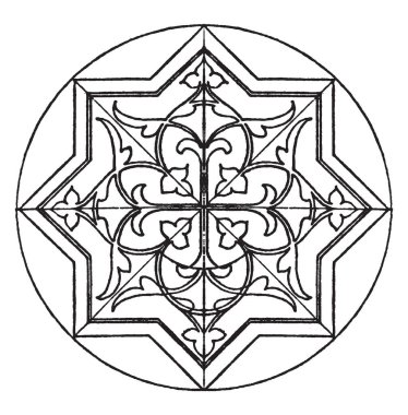 Yayılan bir eksen, çizim veya şekil oyma vintage çizgi çokgen şeklinde duvar boyama yıldız şekli paneldir.