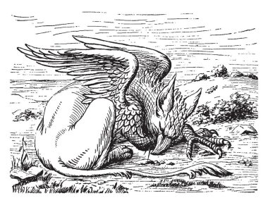 Sahte kaplumbağa, bu resmi bir kuş kafası inek vücut, vintage çizgi çizme veya oyma illüstrasyon ile gösterir.