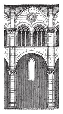 Bir Bay, NEF, Lucca çerçeveleme, Gotik mimarisi, lucca cathedral san martino, vintage çizgi çizme, ya da resim oyma Katedrali, Katedral mimari, Katedrali st martin, klasik mimari, çerçevenin,.