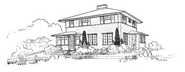 Bir ev ovaları, Great Plains ve ev artan nüfusu, vintage çizgi çizme veya oyma illüstrasyon.