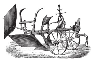 Plough subsoiler Bajac-Delahaye, Çift, vintage illüstrasyon kazınmış. Endüstriyel ansiklopedi E.-O. Lami - 1875