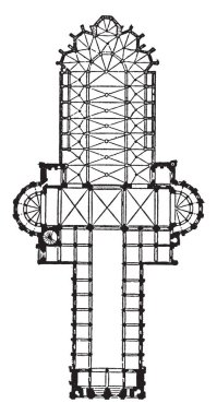 Tournai, 11461325, Katedral planı Hollanda Gotik mimarisi, katedraller karşılaştırmak, Katedral Our Lady, vintage çizgi çizme veya oyma illüstrasyon.