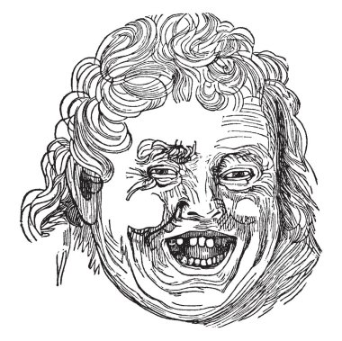 Bu resimde yüz kasları, ifadesi, vintage çizgi çizme veya oyma illüstrasyon temsil eder..