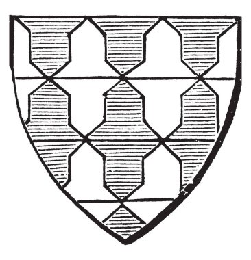 Counter Vair kalkan küçük kalkanlar veya çan, vintage çizgi çizme veya oyma illüstrasyon bir düzenlemedir.