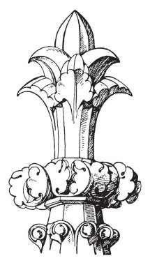 Erken Gotik Finial, 13. yüzyılda üç boyutlu çapraz, taş dışında bulundu, bir katedral en iyi bir kasaba Kuzey-Merkez Fransa, vintage çizgi çizme veya oyma illüstrasyon yaptı.