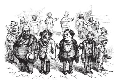 Grup dışında vintage çizgi çizme karşı karşıya veya illüstrasyon oyma daire içinde duran adam