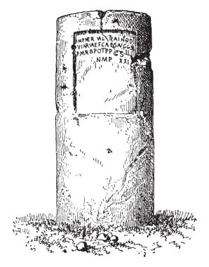 Kilometre taşı, vintage illüstrasyon kazınmış.