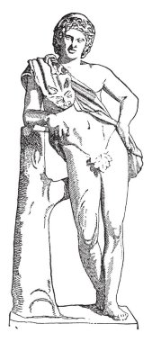 Bu görüntü bir insan heykeli ve ahşap bir ayağı üzerinde duruyor. Ve orada bir bez omzunda, o onun arka kapağı transparan, vintage çizgi çizme haddeleme veya illüstrasyon oyma.
